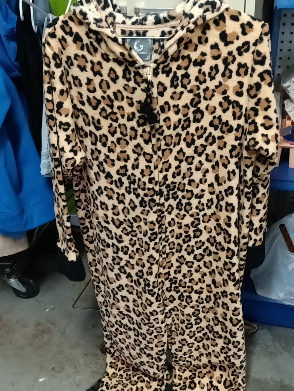 PJ Couture Leopard Print Fuzzy Hooded Onesie - Black & Tan & Cream
